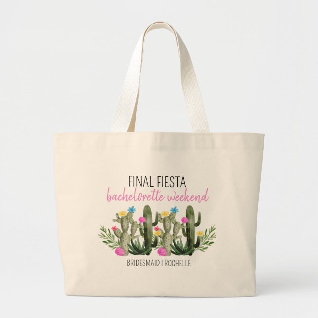 Final Fiesta Personalised Bachelorette Party Large Tote Bag (Front)