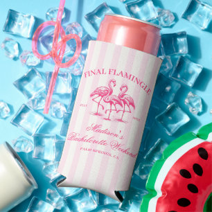 Final Flamingle Pink Striped Bachelorette Seltzer Can Cooler