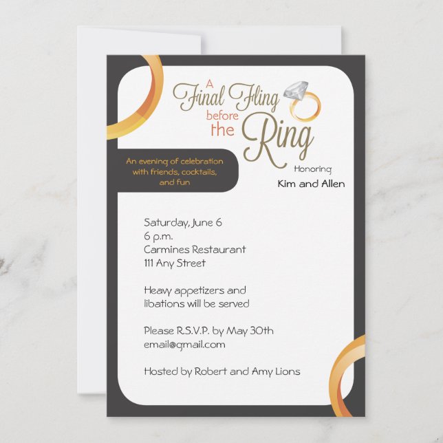 Final Fling Before the Ring Party Invite (Front)