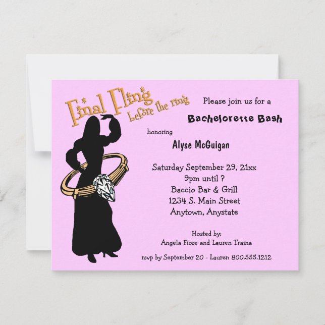 Final Fling Before The Ring Pink Party Invitations (Front)