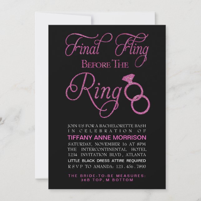 Final Fling Faux Glitter Bachelorette Party Invitation (Front)