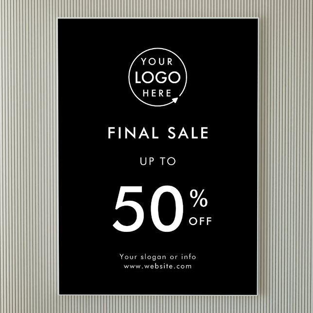 Final Sale | Business Event Store Discount Black Poster (Sleek black company branded poster print signage for business promotion & marketing.)