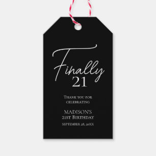 Finally 21 Black & White 21st Birthday Gift Tags