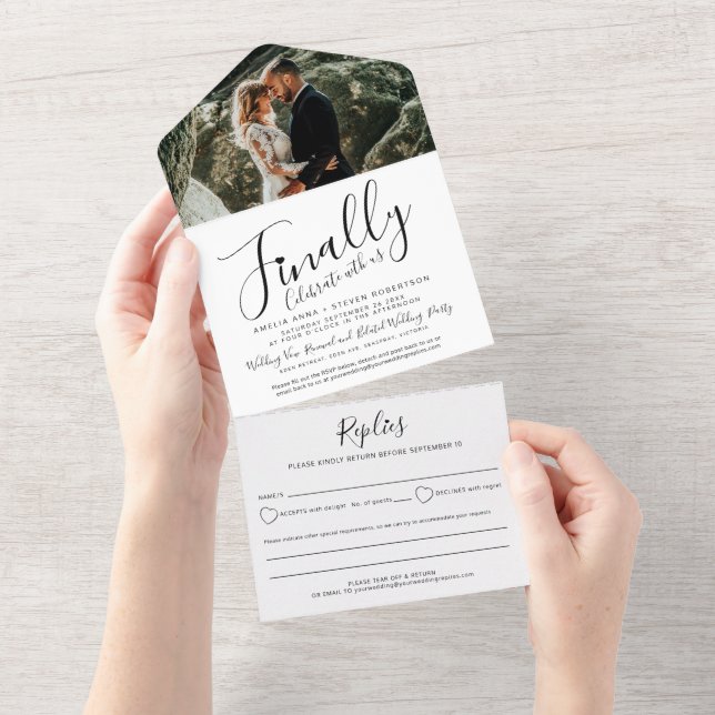 Finally celebrate photo mono belated wedding all in one invitation (Tearaway)