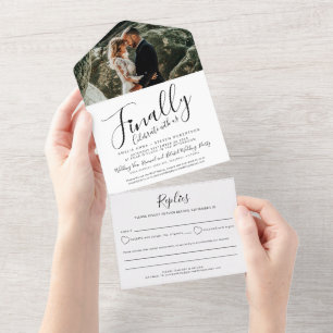 Finally celebrate photo mono belated wedding all in one invitation