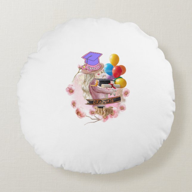 Finally! Class of 2026 Graduate Round Cushion (Front)