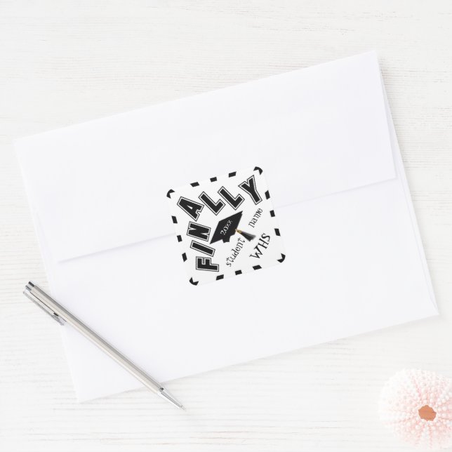 FINALLY! Congrats to the Grad! Square Sticker (Envelope)
