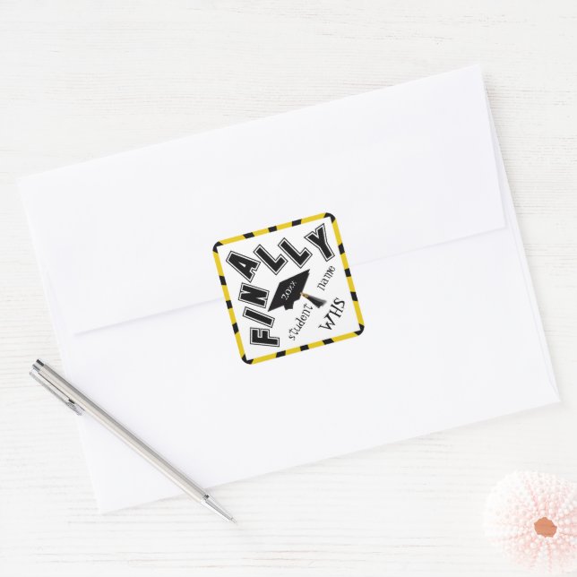 FINALLY Did It! Black and Gold Graduation Square Sticker (Envelope)