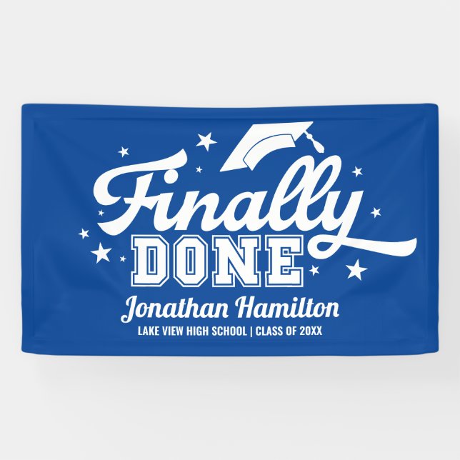 Finally Done Blue Graduation Party Banner (Horizontal)