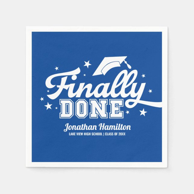 Finally Done Blue Graduation Party Napkin (Front)