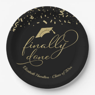 Finally Done Gold Calligraphy Graduation Party Paper Plate
