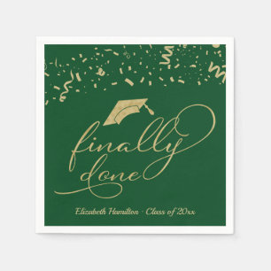 Finally Done Gold Script Green Graduation Party Napkin