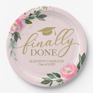 Finally Done Hot Pink Floral Graduation Party Paper Plate