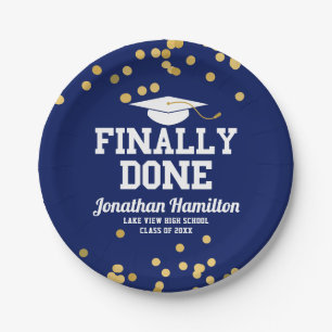 Finally Done Navy Blue Graduation Party Paper Plate