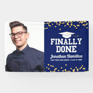 Finally Done Navy Blue Graduation Party Photo Banner