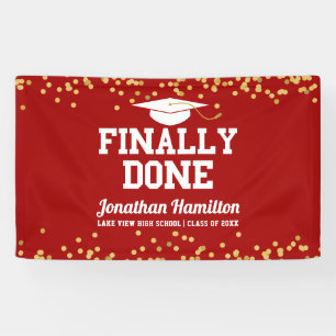 Finally Done Navy Red Gold Graduation Party Banner