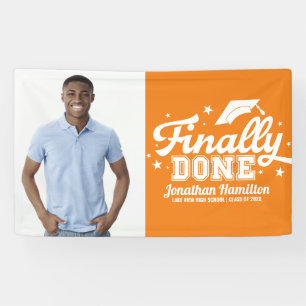 Finally Done Orange Graduation Party Photo Banner