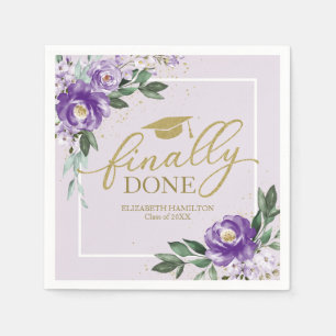Finally Done Purple Floral Graduation Party Napkin
