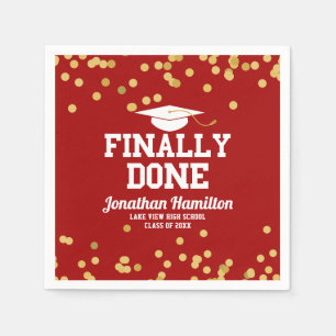 Finally Done Red Gold Confetti Graduation Party Napkin
