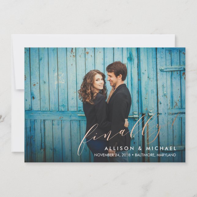 Finally Faux Foil Calligraphy Script Save the Date (Front)