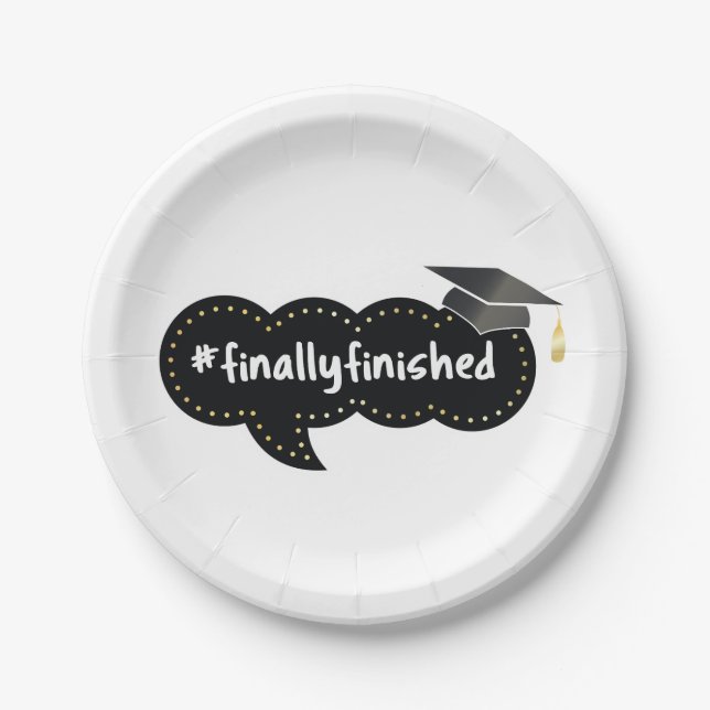 Finally Finished Graduation Black Bubble Paper Plate (Front)