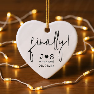 Finally! Funny Personalised Typography Engaged Ceramic Ornament