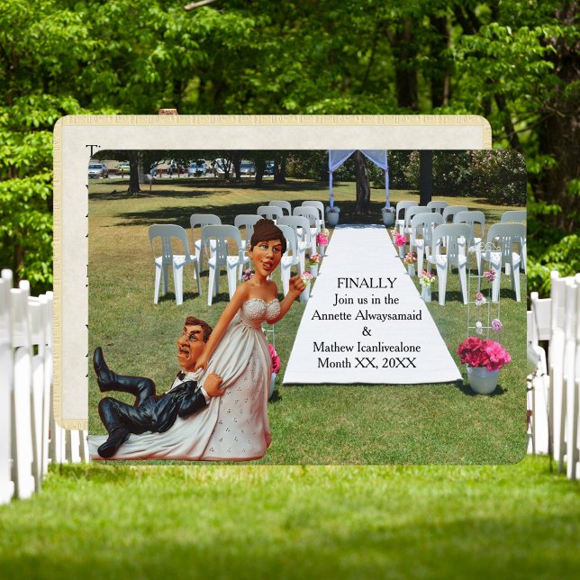 Finally Getting Wed Dark Haired Couple RD Corner Invitation (Finally Getting Wed Funny Dark Haired Couple Invitation)