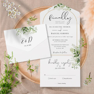 Finally Gold Arch Botanical Greenery Wedding All In One Invitation