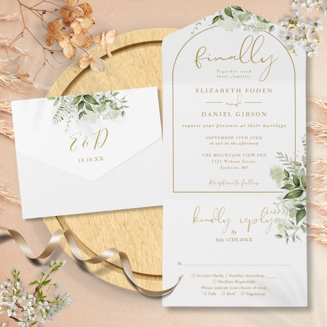 Finally Gold Arch Greenery Floral Wedding All In One Invitation (
by Thisisnotme Designs
Finally Gold Arch Greenery Floral Wedding All In One Invitation)