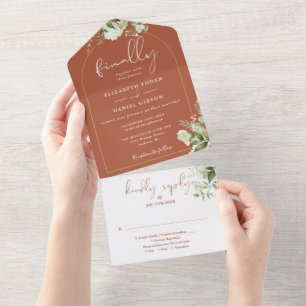 Finally Gold Arch Greenery Terracotta Wedding All In One Invitation