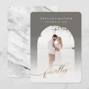 Finally Gold Script Grey & White Arch Framed Photo Save The Date