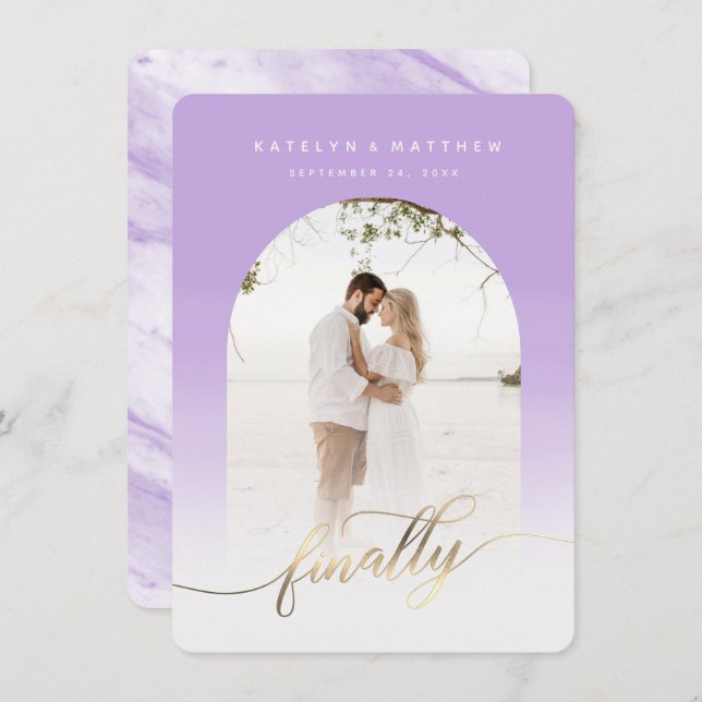 Finally Gold Script Lavender Archway Framed Photo Save The Date (Front/Back)