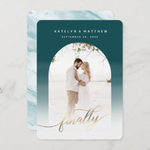 Finally Gold Script Teal Green Arch Framed Photo Save The Date