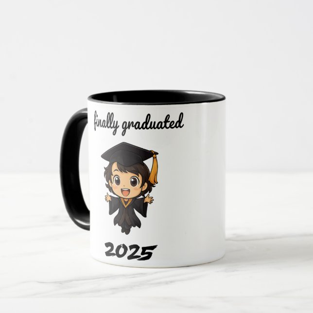 🎓 Finally Graduated 2025 – Cute Chibi Graduation  Mug (Front Left)