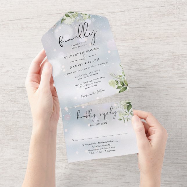 Finally Greenery Floral Winter Wedding All In One Invitation (Tearaway)