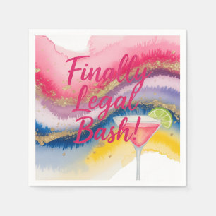 Finally Legal 21st. Watercolor Glitter Birthday Napkin
