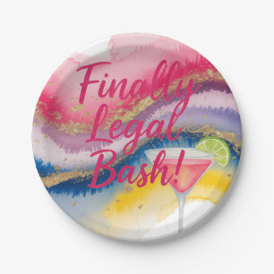 Finally Legal 21st. Watercolor Glitter Birthday Paper Plate