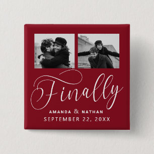 Finally Minimalist Wedding 2 Photo Save the Date 15 Cm Square Badge