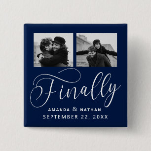 Finally Minimalist Wedding 2 Photo Save the Date 15 Cm Square Badge