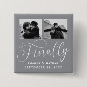 Finally Minimalist Wedding 2 Photo Save the Date 15 Cm Square Badge