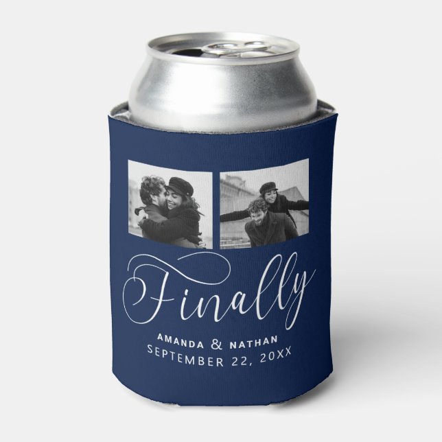 Finally Minimalist Wedding 2 Photo Save the Date Can Cooler (Can Front)