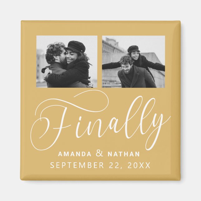 Finally Minimalist Wedding 2 Photo Save the Date Magnet (Front)