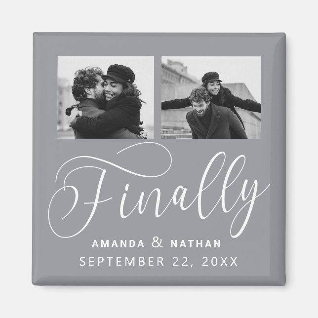 Finally Minimalist Wedding 2 Photo Save the Date Magnet (Front)
