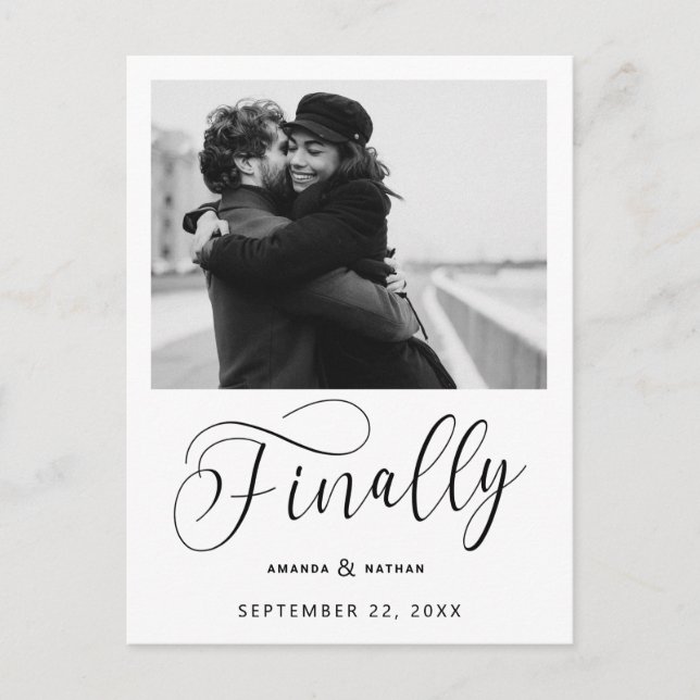 Finally Minimalist Wedding Photo Save the Date Announcement Postcard (Front)