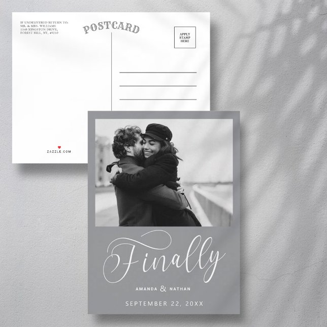 Finally Minimalist Wedding Photo Save the Date Announcement Postcard (Creator Uploaded)