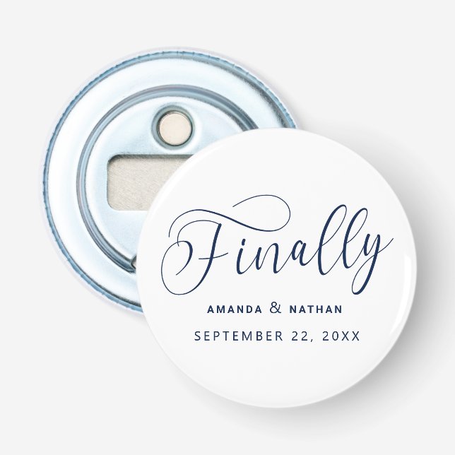 Finally Minimalist Wedding Save the Date Bottle Opener (Front)