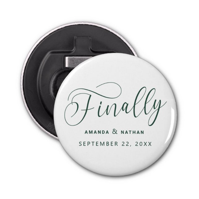Finally Minimalist Wedding Save the Date Bottle Opener (Front)