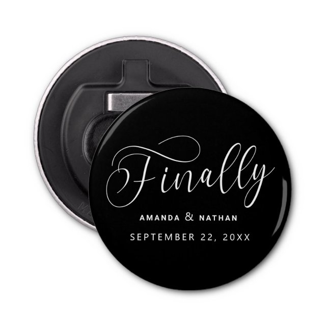 Finally Minimalist Wedding Save the Date Bottle Opener (Front)