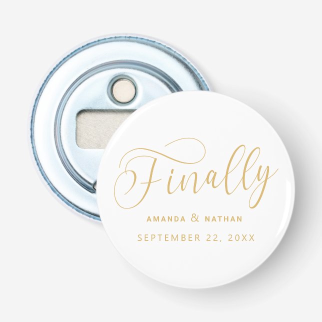Finally Minimalist Wedding Save the Date Bottle Opener (Front)