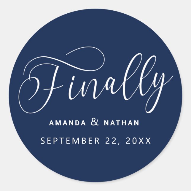 Finally Minimalist Wedding Save the Date Classic Round Sticker (Front)